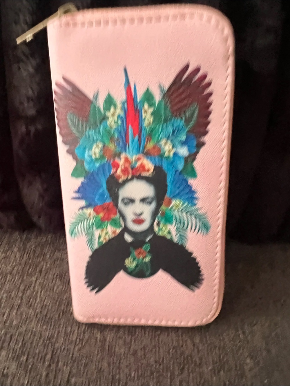 Pink Frida Kahlo Zip Wallet - Artistic Floral Women's Accessory